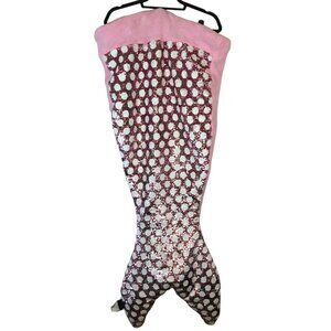 Cynthia Rowley Pink Mermaid Tail White Polkadot Flip Sequins Snuggle Blanket